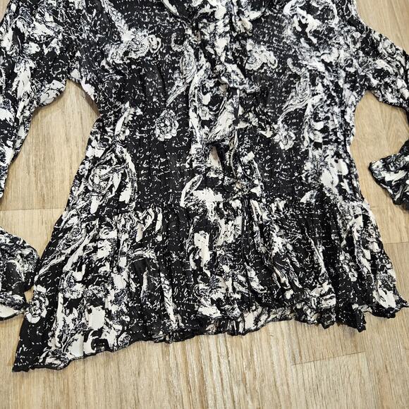 Vtg Dressbarn Floral Semi Sheer Blouse Womens L Black Ruffle Y2K Grunge Fairy - Picture 5 of 9
